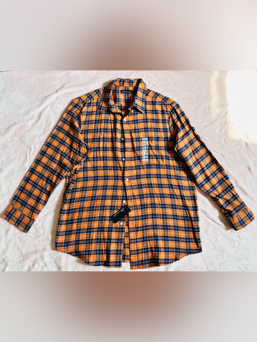 John Ashford Orange and Navy Plaid Casual Button-Down Shirt